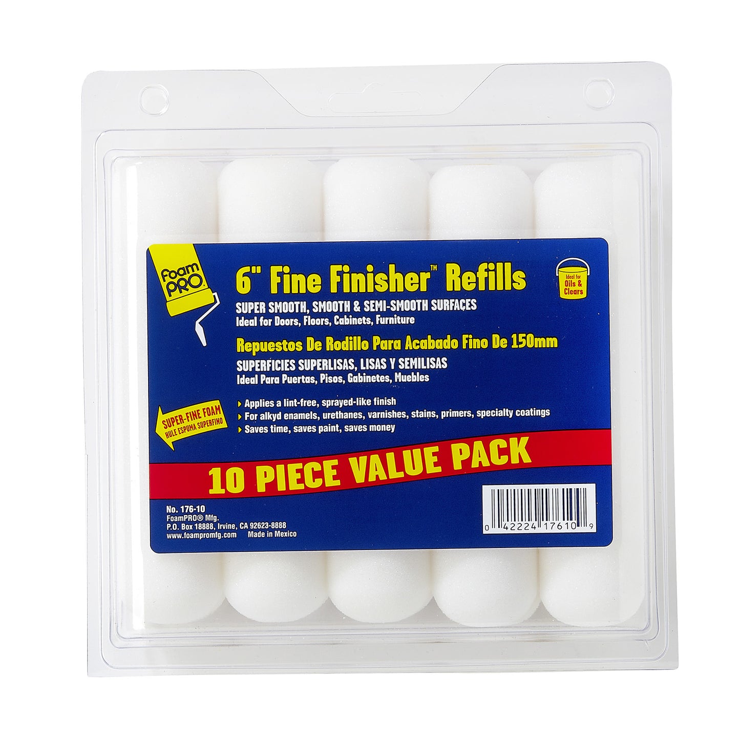 6" Fine Finish Roller Refills (high-density foam) (10)
