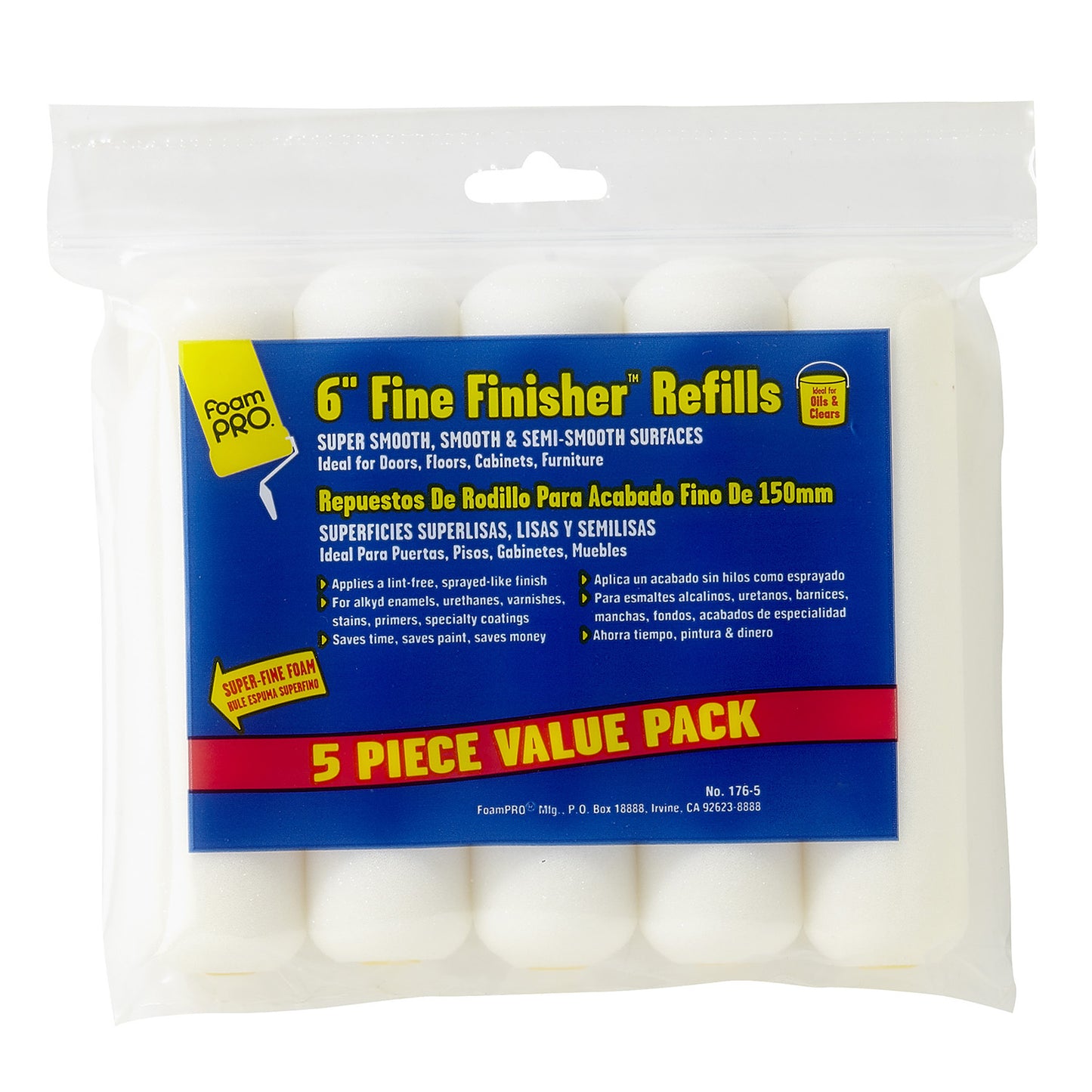 6" Fine Finish Mini Roller Refills (high-density foam) (5)