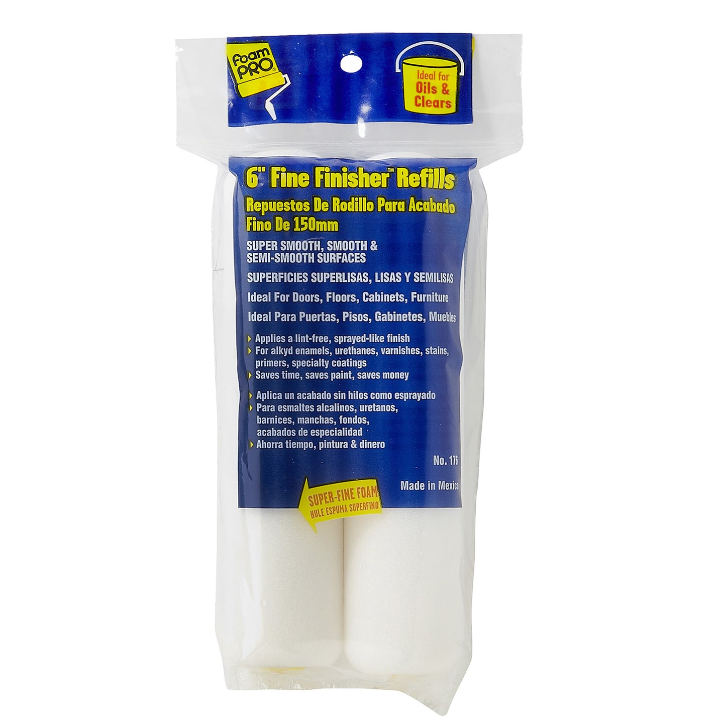 6" Fine Finish Roller Refills (high-density foam) (2)