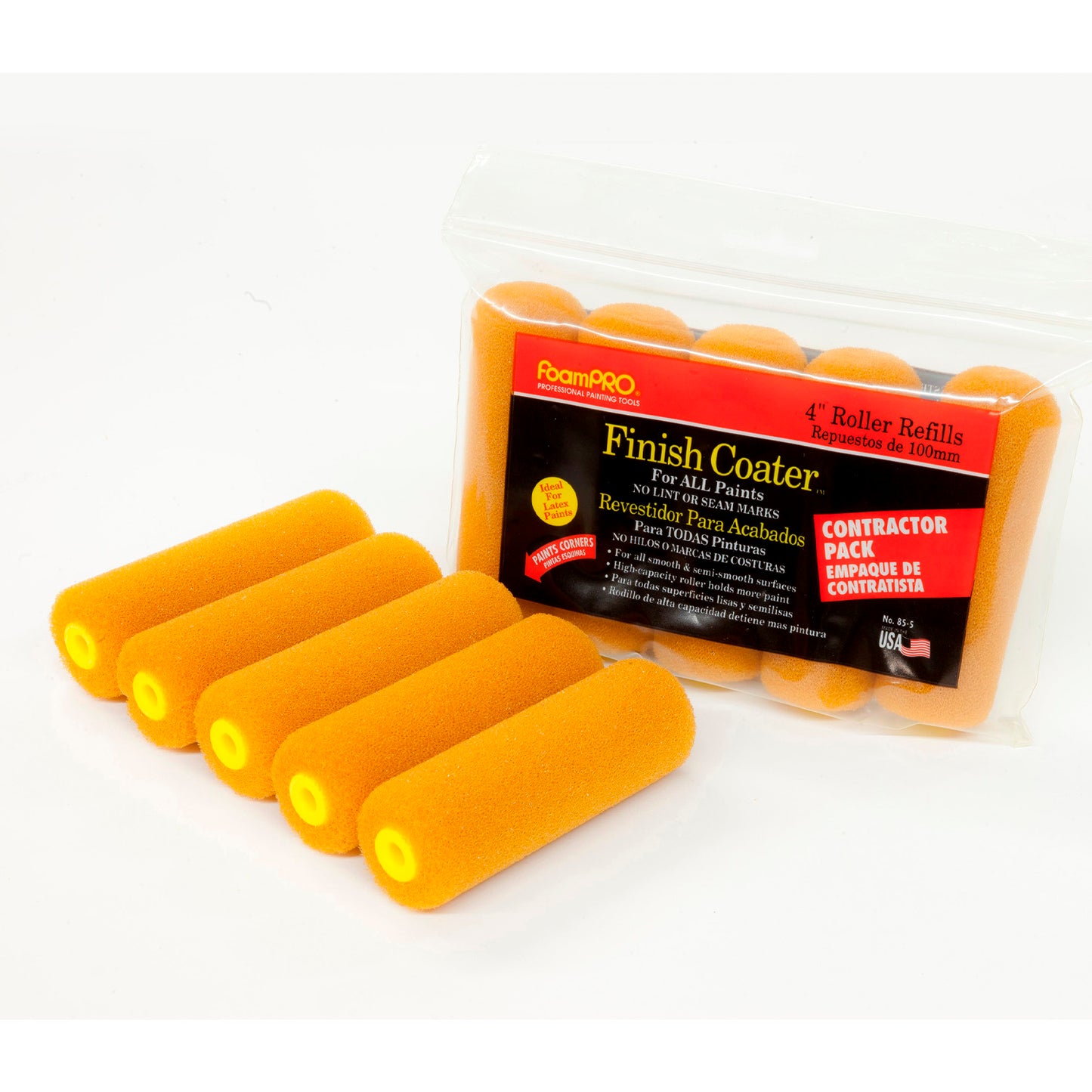Professional 5 Pack 4" Mini Roller Refills (high-capacity foam) Contractor Pack