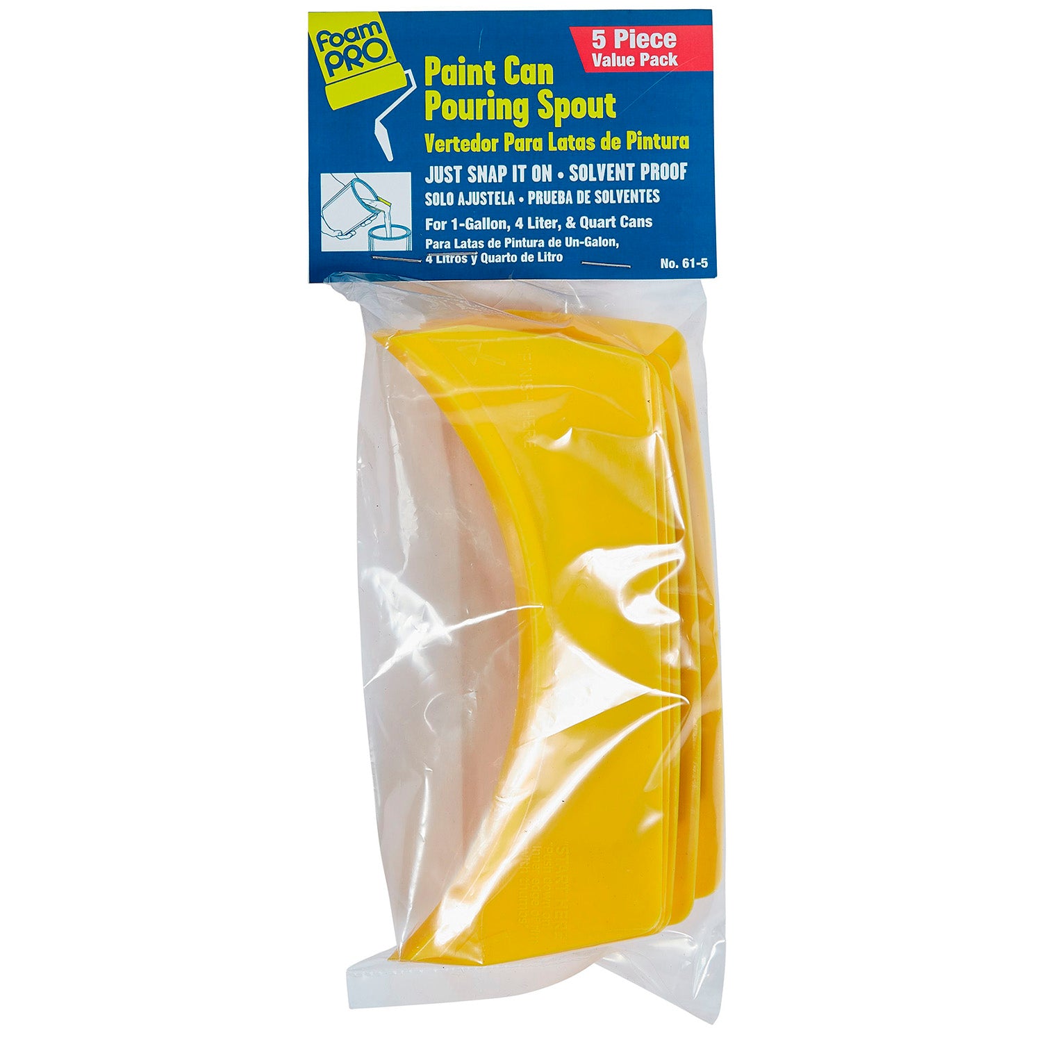 Foampro 61-5 Fits-All Paint Can Spout, 5 Piece Pack, Yellow