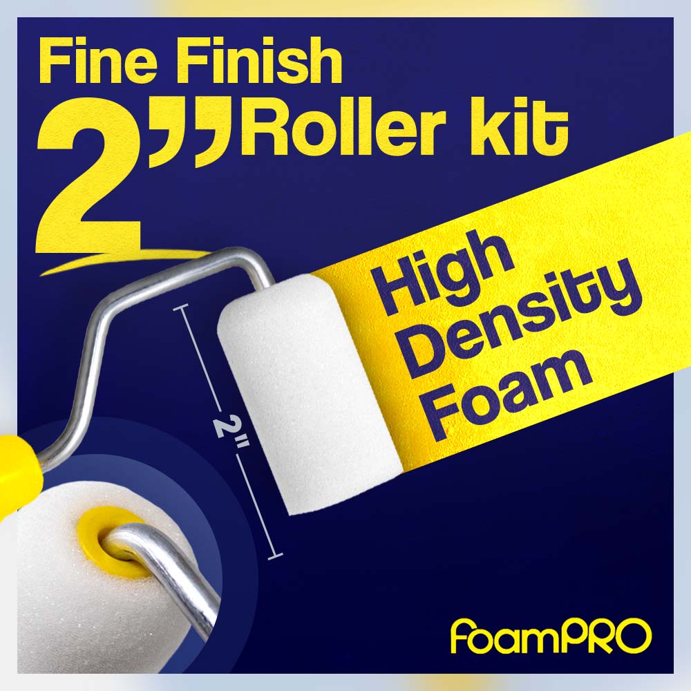 Foampro 2” Fine Finish Paint Roller Kit | 1 Plastic Paint Tray, 1 Roller Handle, 10 Foam Rollers